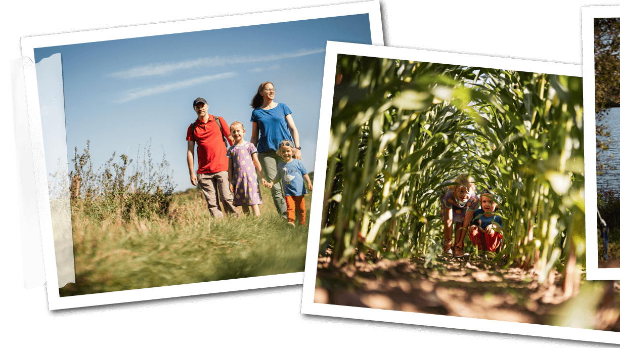 Zu sehen sind Bilder ist eine vierteilige Collage, welche Bilder eines Ausflugs einer Familie nach Hückelhoven zeigt. 