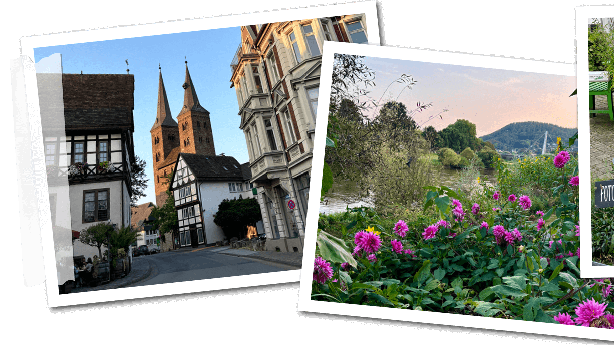 Zu sehen ist eine Collage mit vier Bildern welche die Highlights einer Tour nach Höxter zeigt. 