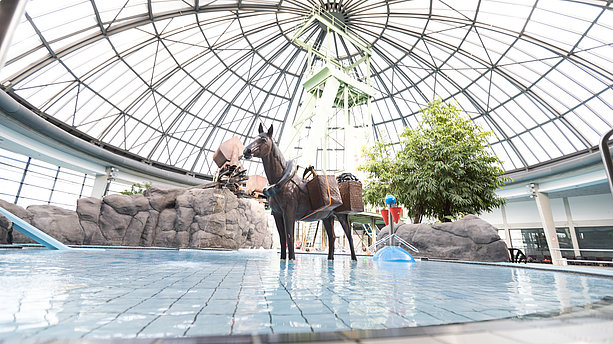 Ansicht der gläsernen Kuppel des Aquapark Oberhausen. AQUApark, Oberhausen