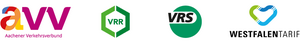 Gesammelte Logos der vier Tarifgebiete in NRW: AVV, VRR, VRS, WestfalenTarif