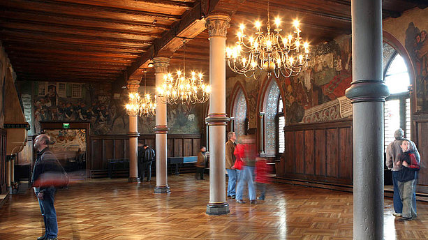 Ansicht der Rittersaals im Schloss Burg in Solingen. Schloss Burg, Solingen