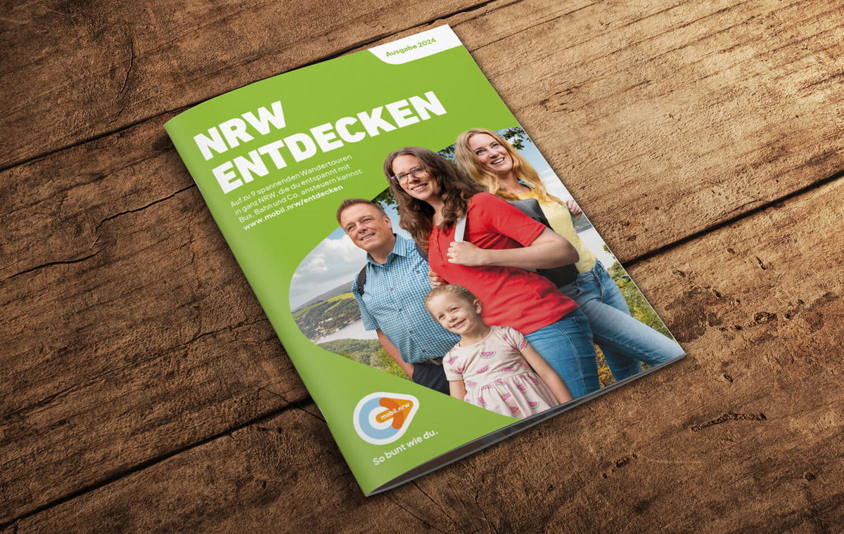 Zu sehen ist ein Bild des mobil.nrw Entdecken 2024 Wanderfolder. 