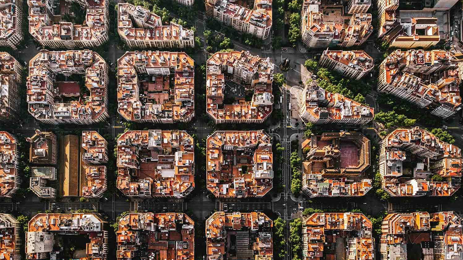 Eine Luftaufnahme der Superblocks in Barcelona.