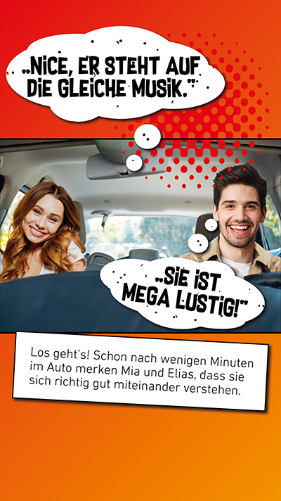 Schon nach wenigen Minuten im Auto merken Mia und Elias, dass sie sich richtig gut miteinander verstehen.